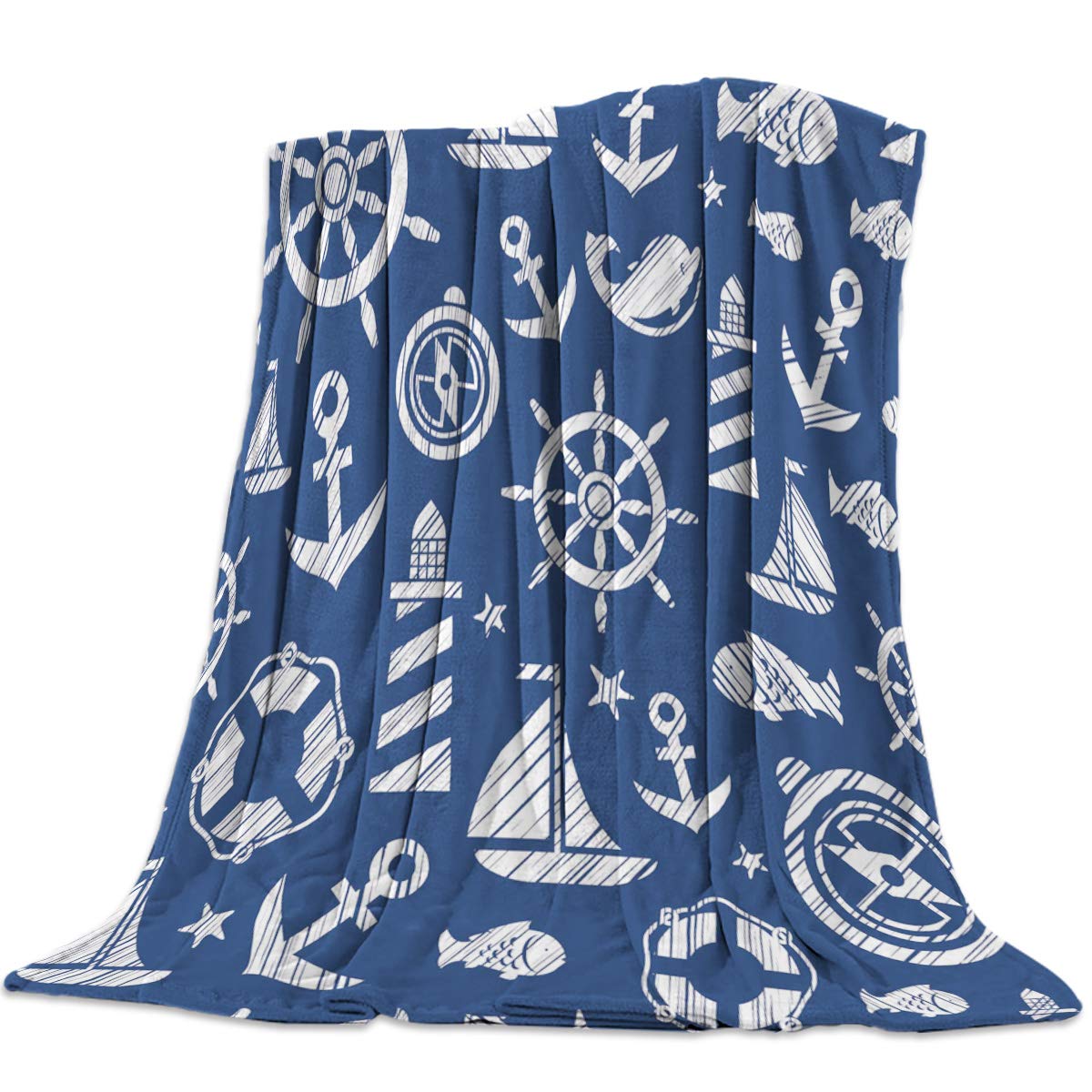 Meet 1998 Flannel Throw Blanket Anchor Boat Lighthouse Lightweight Fleece Bed Blanket Navy Blue Soft Warm Blanket All Season Sofa/Couch/Chair for Child Adults 50 x 80 inch