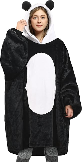 Catalonia Classy Panda Oversized Hoodie Blanket Sweatshirt, Warm Gift, Super Soft Warm Comfortable Sherpa Giant Pullover with Large Front Pocket for Adults Men Women Teenagers