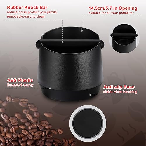 Miniatura 16 de HOMEE Espresso Knock Box Contenedor de café molido con barra extraíble, cubo de basura de espresso con base antideslizante, accesorios de espresso