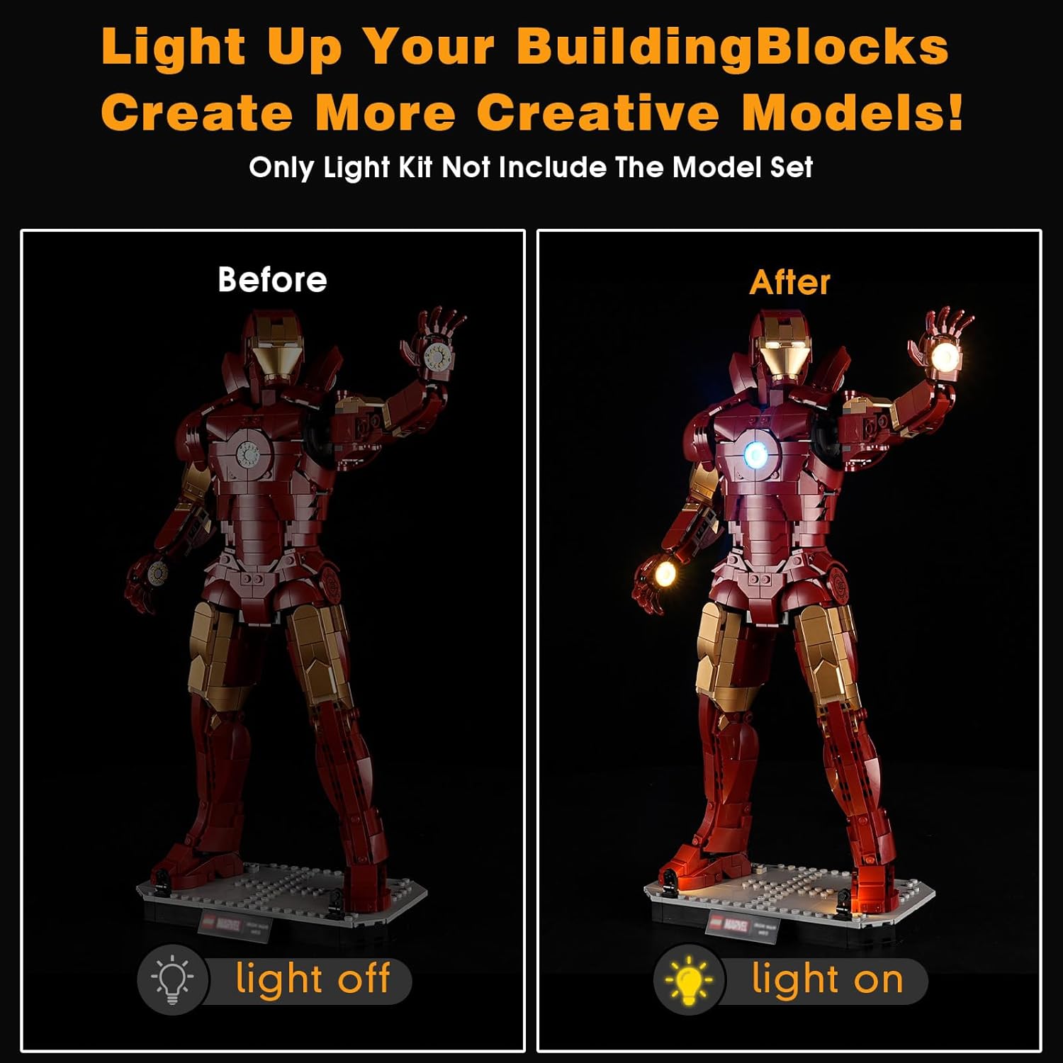 Vaodest Light Kit Compatible with Lego Super Heroes Marvel Iron Man Mark 3 Collectors' Edition 76344 Original LED Lighting Kits Lights Only, Model Not Included for Display, Gifts & Collectors