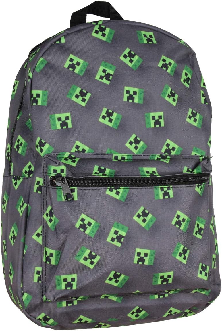 Minecraft Allover Creeper Print Backpack 17" Grey