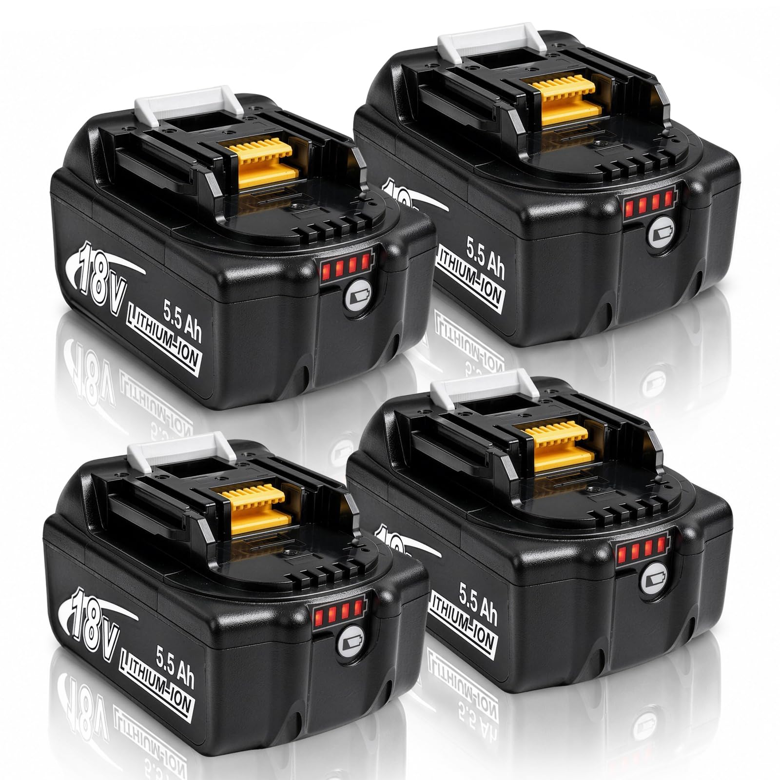 Lot de 4 batteries de rechange Li-ion 18 V 5500 mAh pour batterie Makita