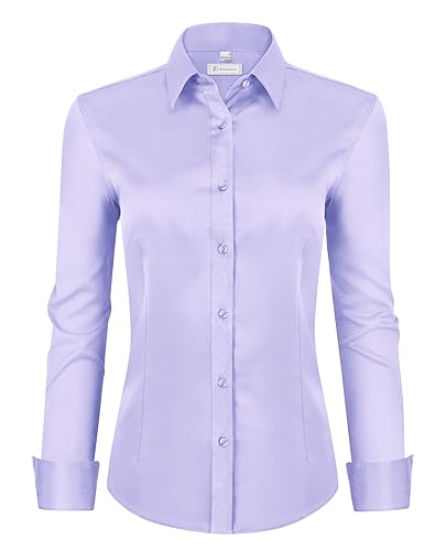 Womens Classic-Fit Dress Shirts Long Sleeve Button Down Wrinkle-Free Stretch