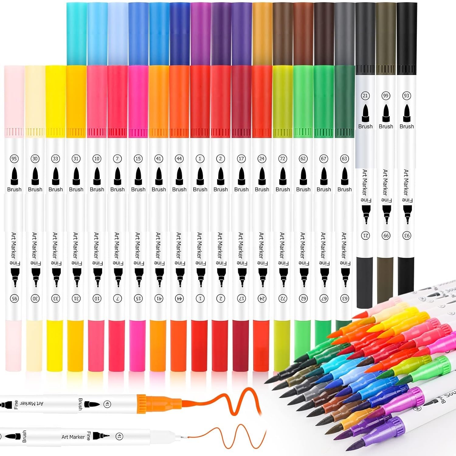 SUPER TOY 36 Shades Dual Tip Brush Marker Fineline Color Pens Set for Coloring Calligraphy Double Sided Art Markers for Kids Adult Artist, Journal, Doodling, Writing, Coloring Book-image-26
