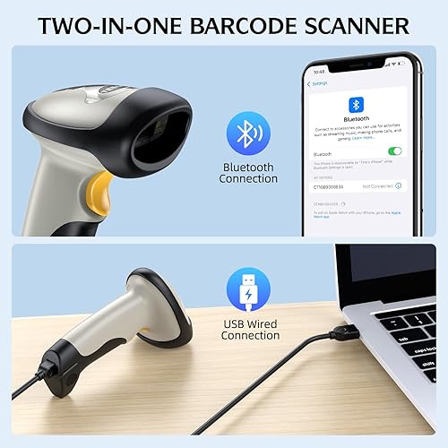 Miniatura 5 de TEEMI Escáner de código de barras Bluetooth con soporte opcional, lector de código de barras automático de mano láser 1D para iPhone, iPad, Android,