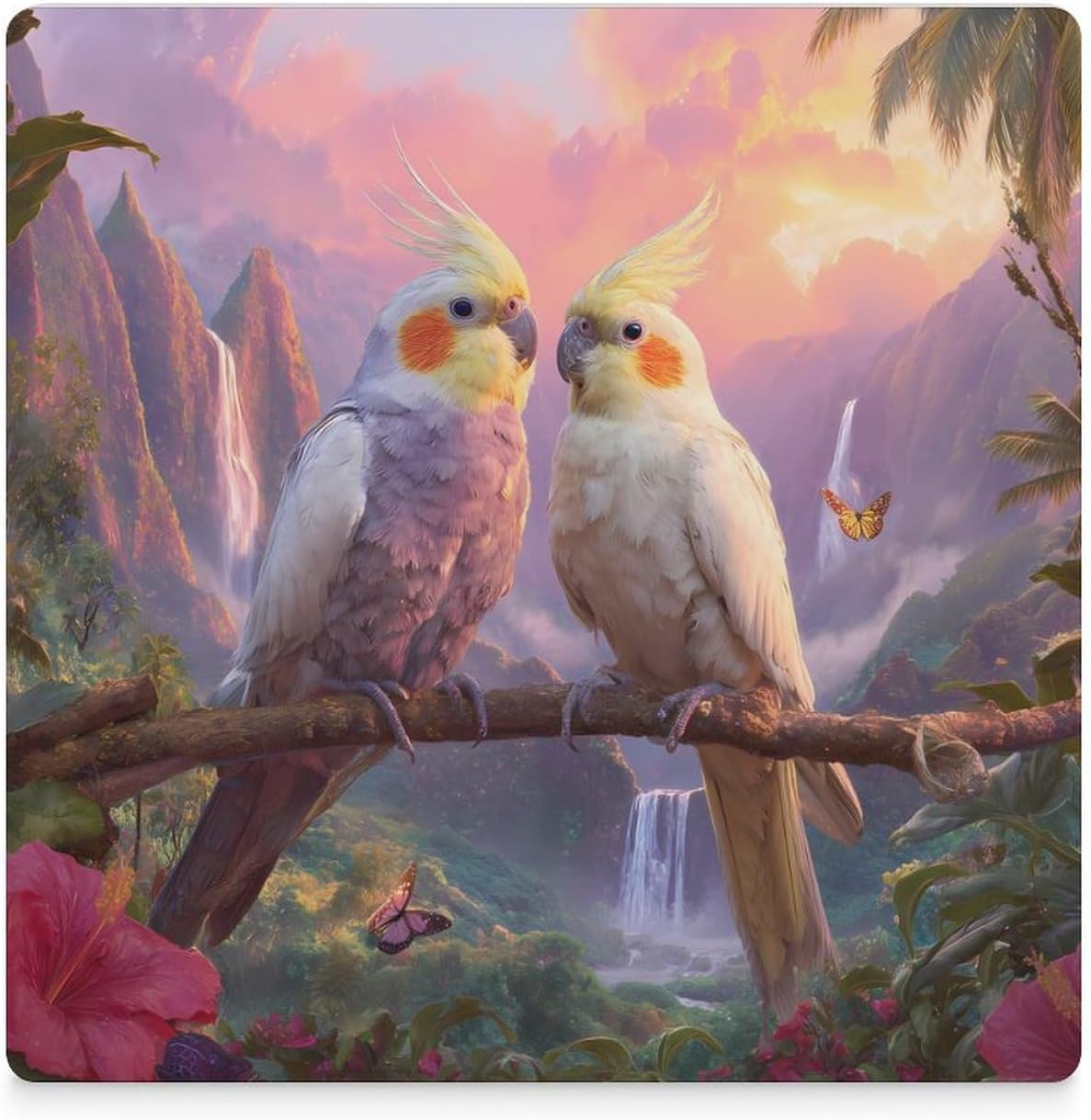 Tropical Cockatoo Parrot Birds Coaster for Drinks Square Ceramic Table Coasters Stone Mat Crafts 4PCS Home Kitchen Decor