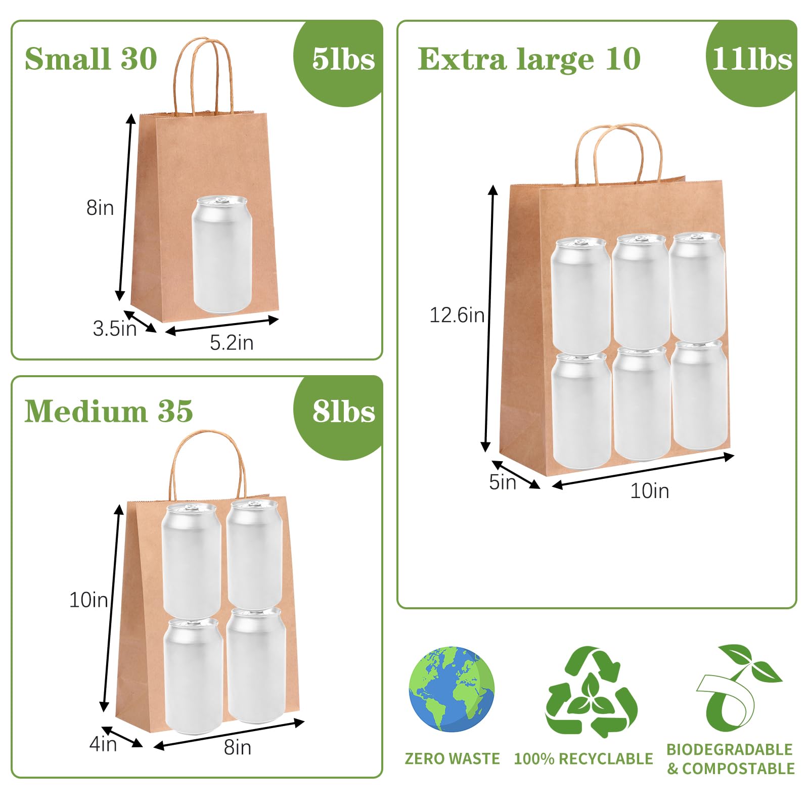 OUTUXED 75 bolsas de papel marrón con asas, bolsas de papel kraft de varios tamaños, bolsas de regalo a granel para venta al por menor, mercancía, negocios, compras, fiesta