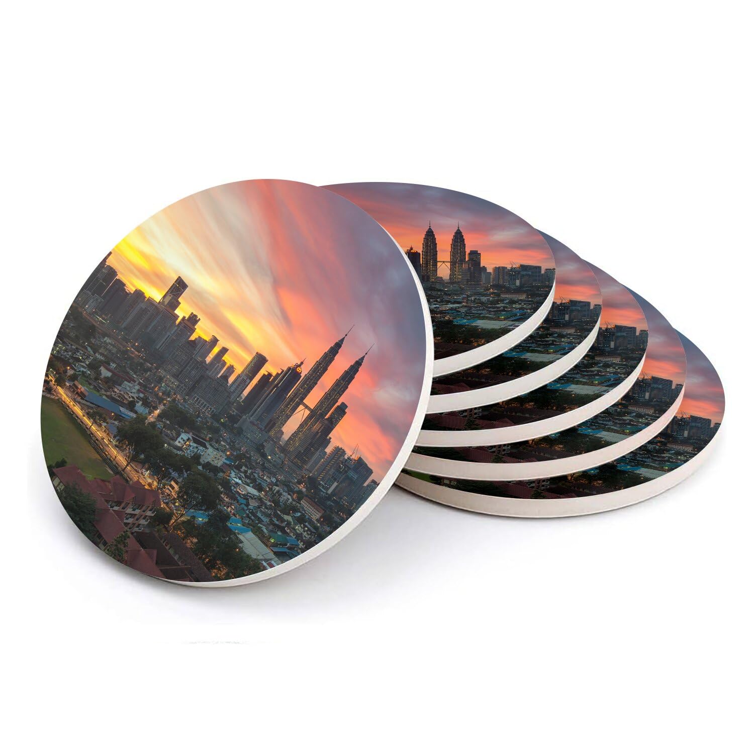Sous-verre ronds en céramique des tours Petronas, idée cadeau lot de 6