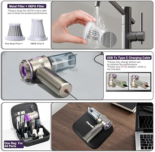 Miniatura 6 de PeroBuno Plumero de aire para PC, aire comprimido de 200000 RPM, mini aspiradora 2 en 1, tiempo de funcionamiento de hasta 35 minutos, soplador de