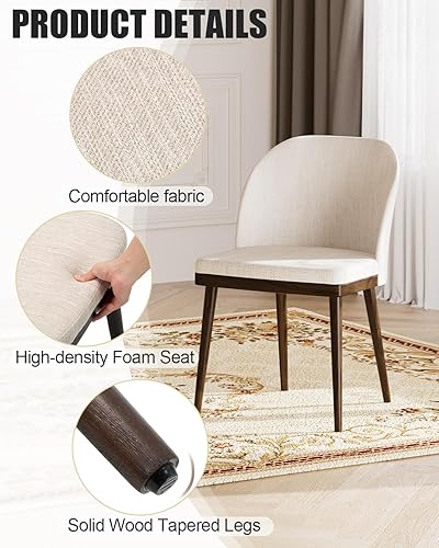 Miniatura 5 de Juego de 2 sillas de comedor tapizadas, modernas sillas de comedor, sillas de cocina de restaurante con respaldo medio con patas de madera, color