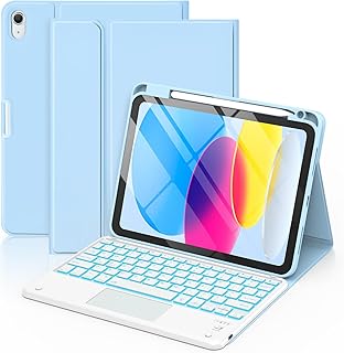 COO for iPad 11th/10th Generation Case with Keyboard, 7 Colors Backlit Wireless Detachable with Multi-Touch Trackpad & Pencil Holder for iPad 11 inch A16 2025/10th Gen 10.9 Inch 2022（Light Blue）