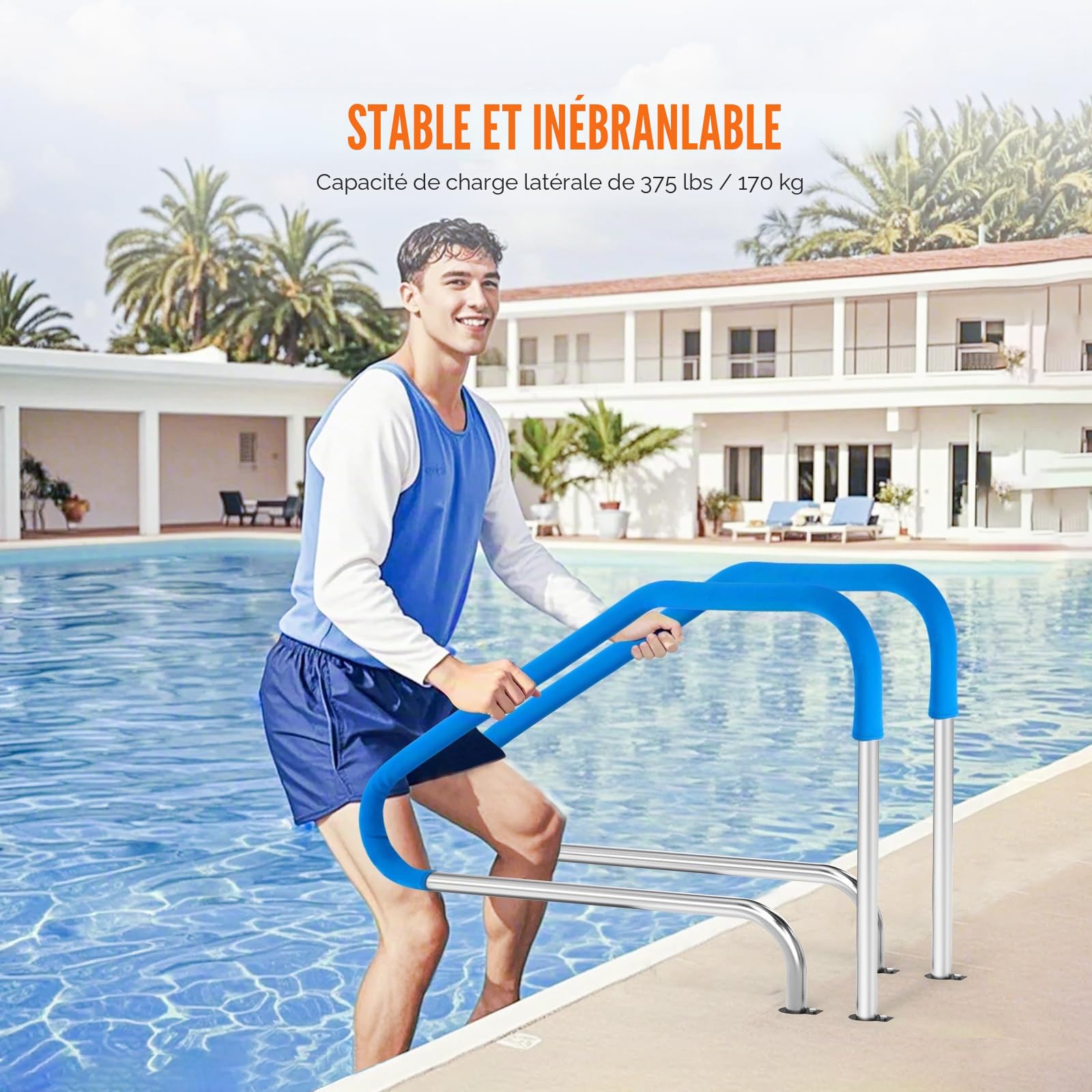 VEVOR Rampe Piscine, 1165x935 mm, Main Courante Piscine Acier Inoxydable Pré-construit, Barre d'Appui de Sécurité Antirouille avec Accessoires, pour Piscines, Intérieur, Extérieur, Terrasse, Spas