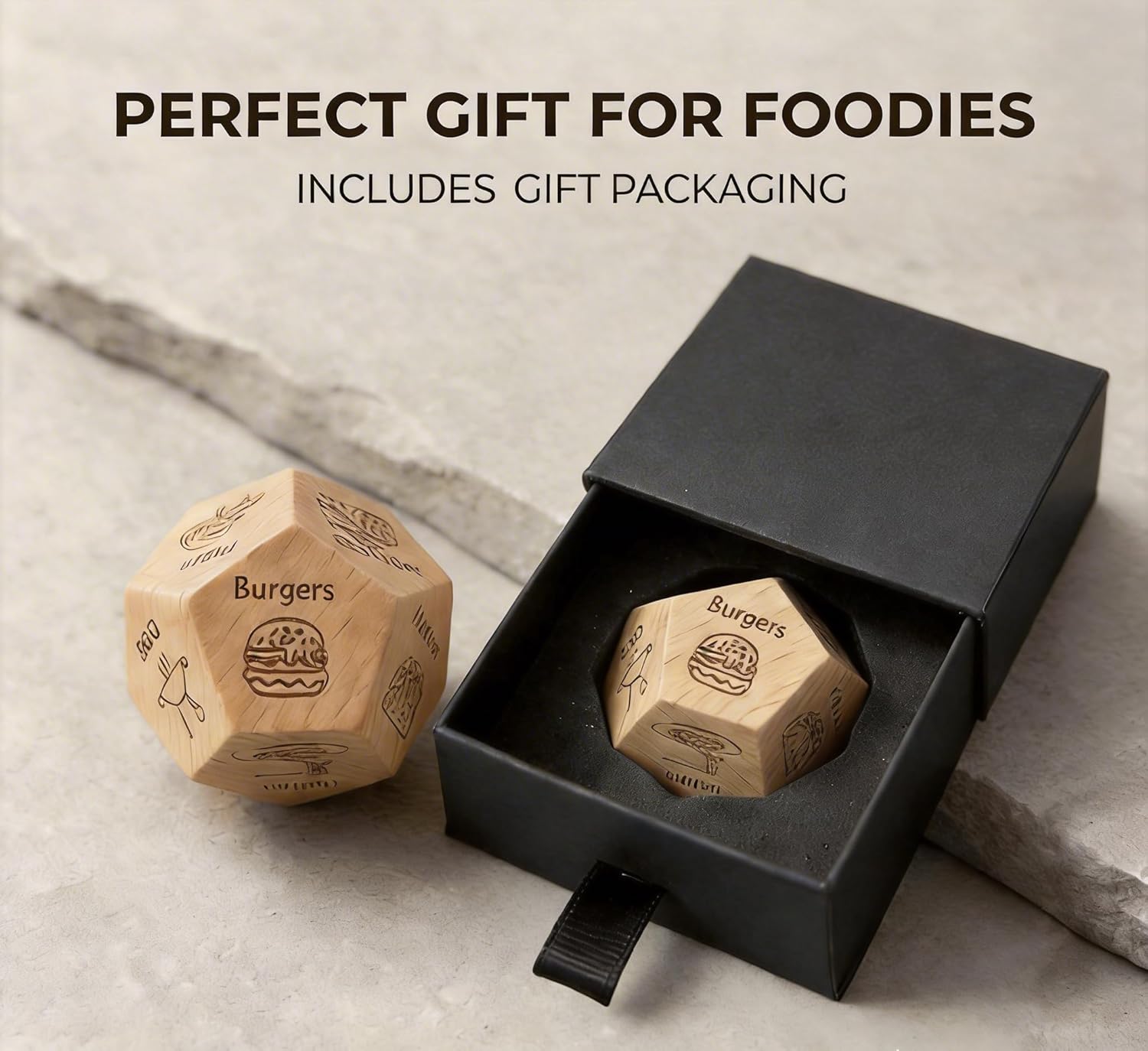 Funny Food Decision Dice – What’s for Dinner Dice, Wooden Dinner Decider for Couples, Date Night Food Dice Game, Unique Gift Idea