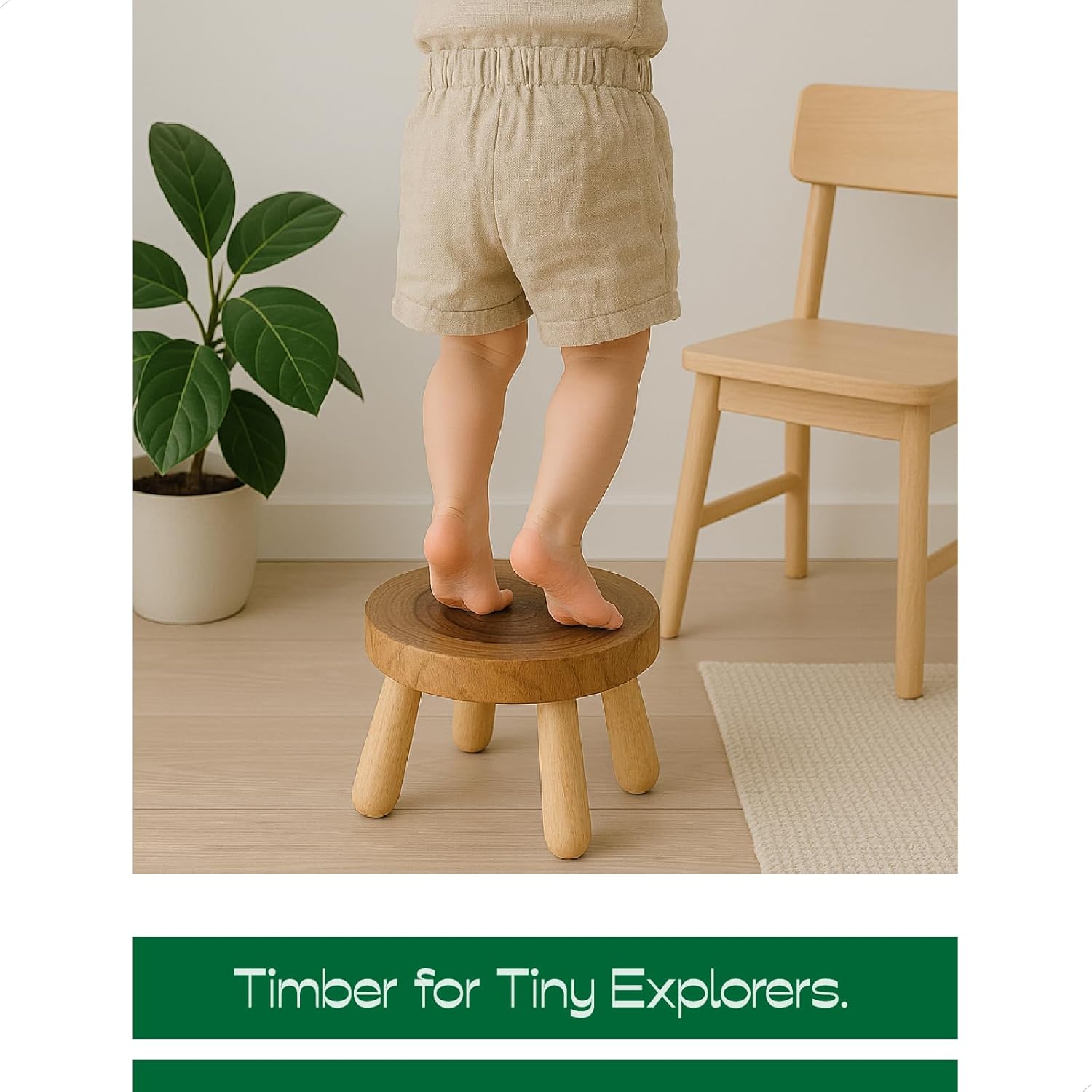 Small Short Solid Wood Step Stool, Natural Growth Ring Wood Stool for Kids and Toddlers, Simple Minimalist Riser for Plants and Home Décor