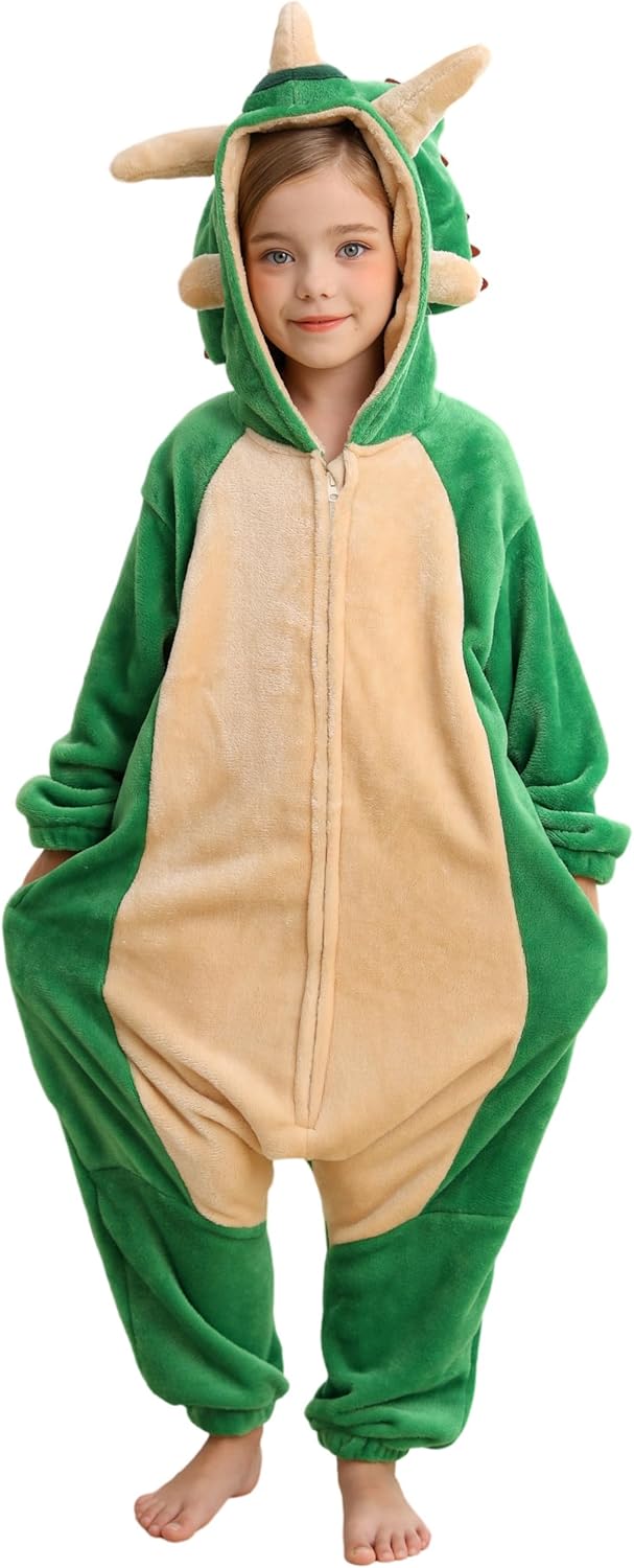 CuteOn Pentaceratops Onesie Kids Animal Pajamas for Girls Boys Halloween Christmas Costume Unisex Cosplay Sleepwear for 4-12Y