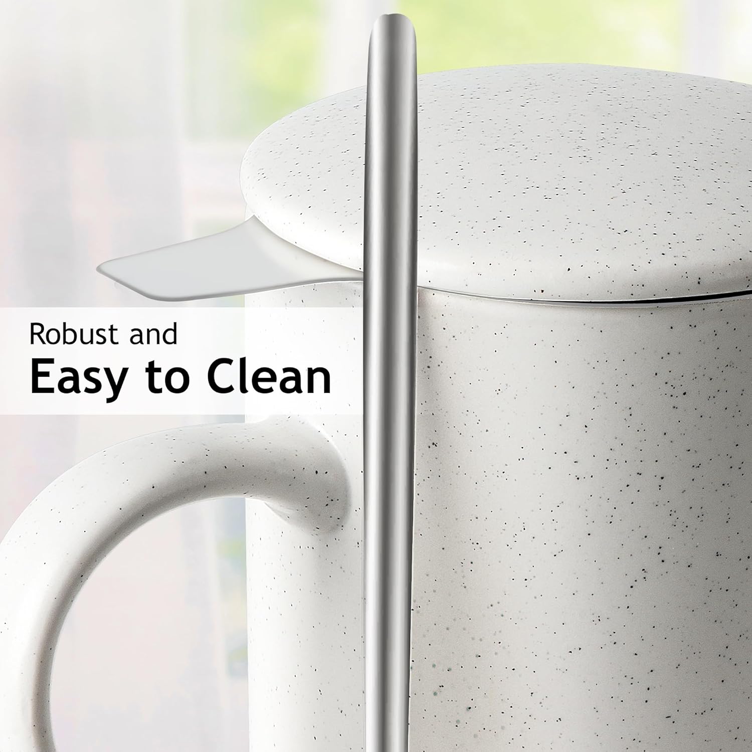 MIAMIO - Tea Cup Set 2 x 500 ml with Infuser and Lid/Ceramic Tea Mug with Infuser and Spoon for Steeping Loose Leaf Tea, Gifts for Tea Lovers - Microwave & Dishwasher Safe (Brown) - Image 5