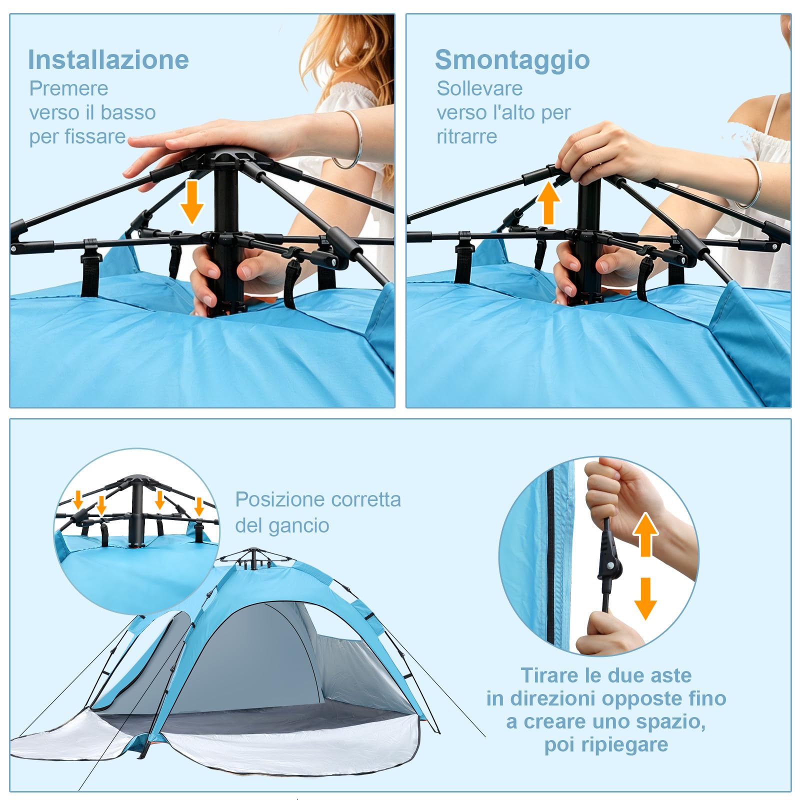 JONRRYIN Tenda da Spiaggia Pop Up per 2-3 Persone, Tenda Mare Spiaggia con Protezione UV 50+, 3 Ingressi, Gancio Interno e 4 Sacche di Sabbia, Struttura Portatile per Campeggio e Picnic
