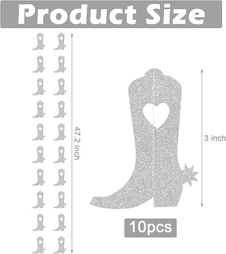 Miniatura 2 de Peryiter 8 piezas de decoraciones de despedida de soltera de vaquera, botas plateadas, estilo occidental, retro, para fiestas de los años 70, 80 y