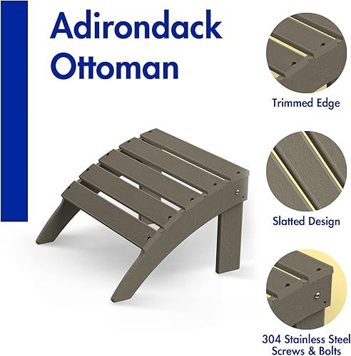 Miniatura 4 de BRIOPAWS Adirondack Ottomans  Plegable  Juego de 2  Plástico de polietileno de alta densidad  Reposapiés de madera para exteriores  Todo tipo de