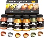 Nicpro Peinture en acrylique métallisé or, 8,45 oz/250 ml Grande feuille d'or, non toxique, peintures artisanales non à la mode pour le métal, bois, argile, tissu, toile, meubles, artisanat, fournitures d'art.