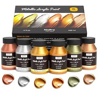 Nicpro 6 Colors Metallic Acrylic Paint Set, Gold Leaf Paint for Craft - Amazon product rated Grade A