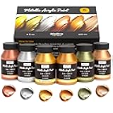 Nicpro Acrylic Paint Metallic, 6 Colors Gold, Silver, Copper, Brass, Bronze, DeepGold, 24oz/720ml Gold Leaf Paint, Non Toxic, Non Fading Paints for Art Painting, Handcrafts, Ideal for Multi-surface