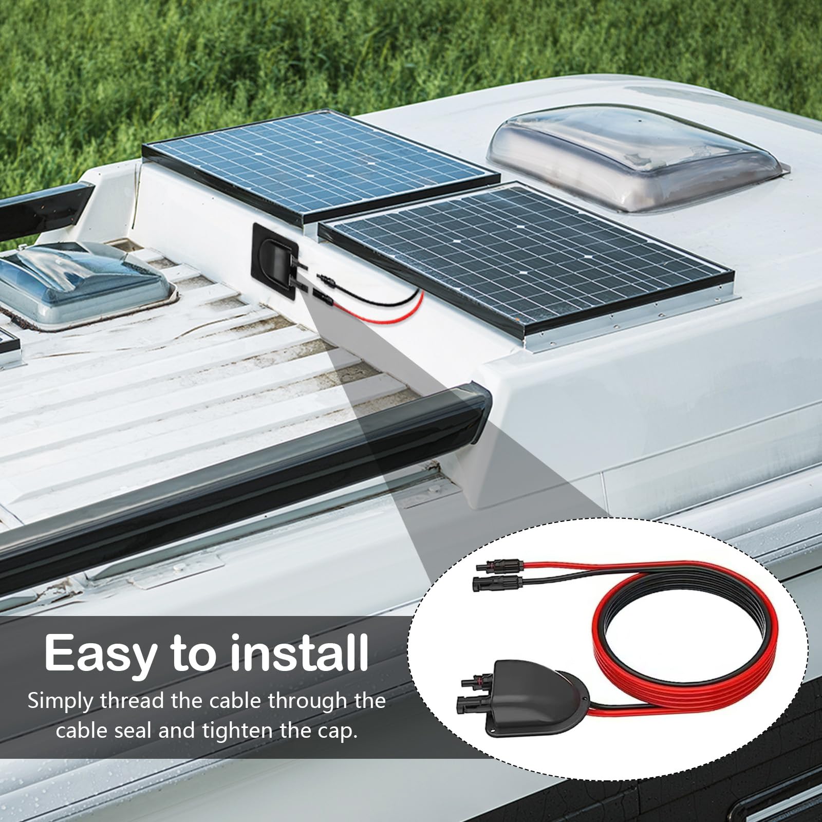 2 Stück Solar Doppel Kabeldurchführung Wasserdicht, Dachdurchführung Solar mit ABS Gehäuse, 2M 10AWG Solar Verlängerungskabel, Solarmodule Kabelverbinder für Wohnmobile, Boote, Fahrzeuge