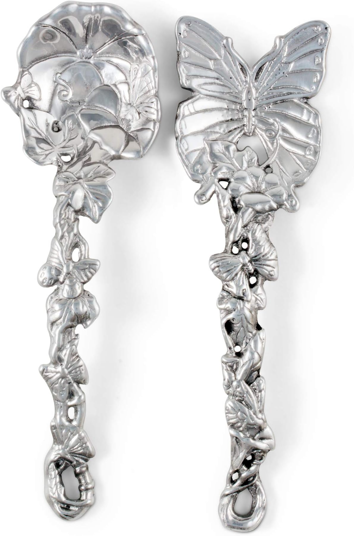 Arthur CourtDesigns Aluminum Metal Butterfly Salad Serving Set Garden Inspired Heavy Quality Amazing Detail 11 inch Long