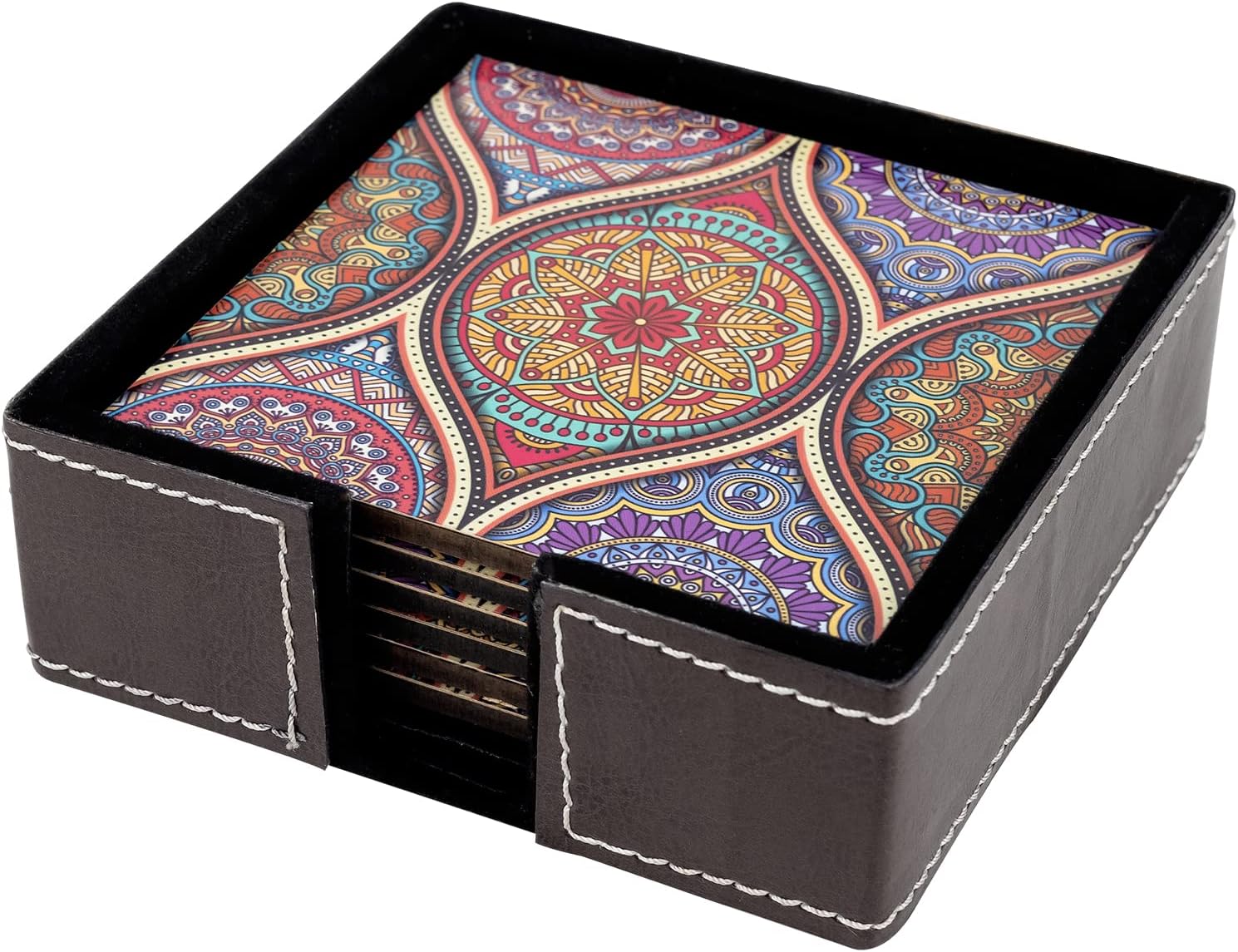 Birch & Co. Leather Coasters - Tea Coaster - Dining Table Decor Accessories - Coster Set For Dining Table For Hot Pots - Coasters For Cups Set Of 6 -Durable And Long-Lasting, Premium Finish, Mandala