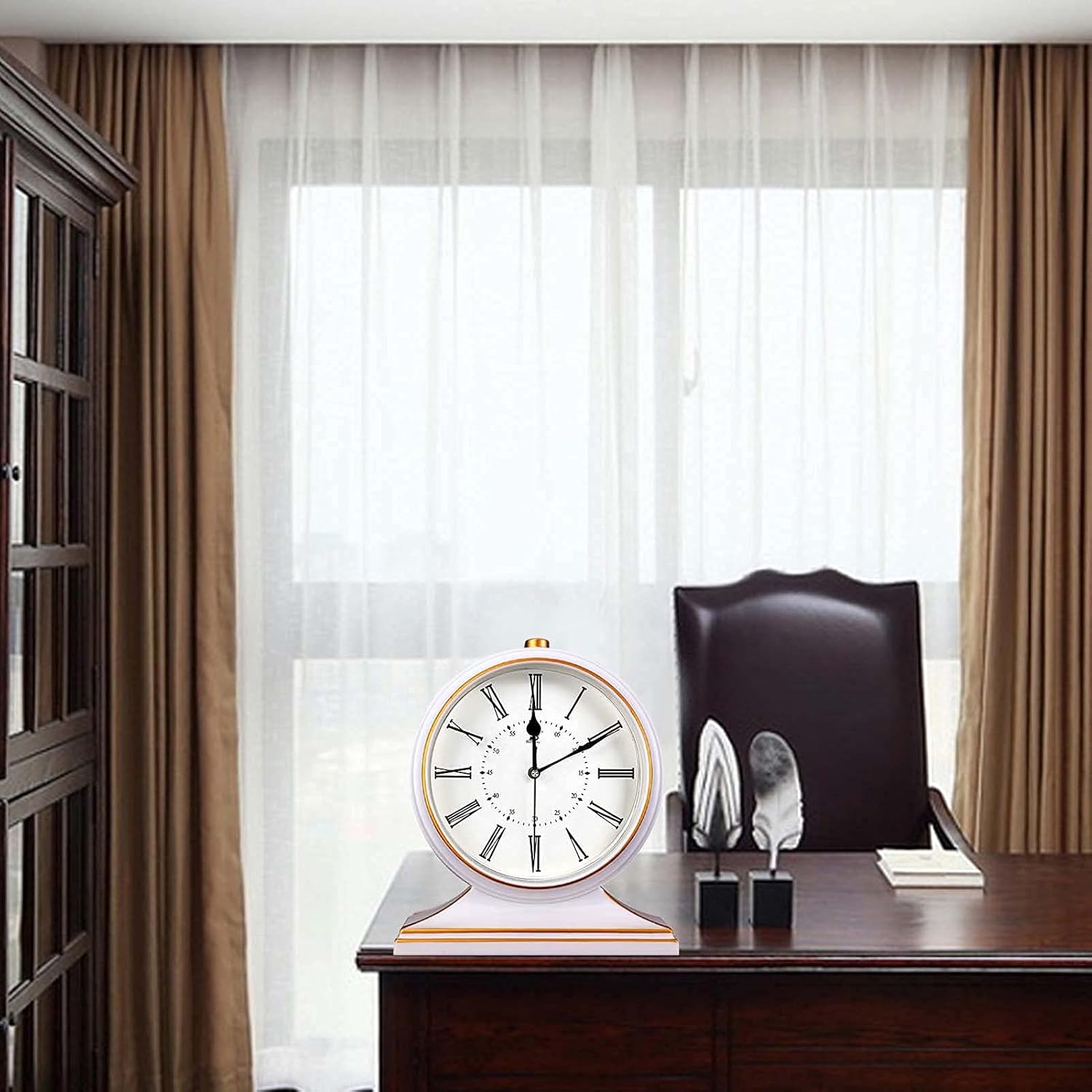 Desk Clock for Table Decor Battery Operated Retro Mantel Clock Battery Operated Mantel Clock for Fireplace Bedroom Office Silent Wood Table Clock