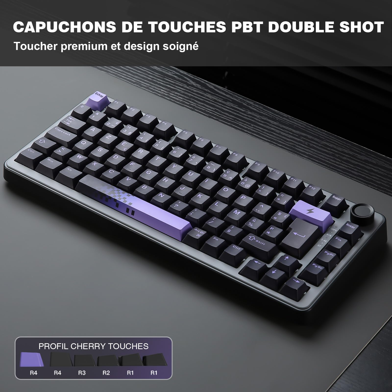 YUNZII B75 Pro FR AZERTY Clavier Gamer sans Fil (Noir, Milk V2 Switch) | Français Disposition 75% , Bluetooth 5.0 / 2,4 / USB-C Filaire, RGB, Hotswap, Structure Gasket, Touches PBT