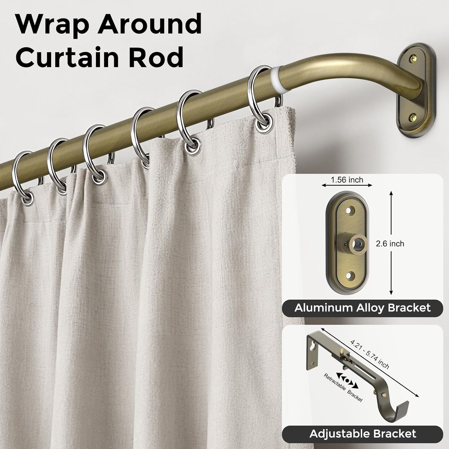 Antique Bronze Wrap Around Curtain Rod, Long Heavy Duty Blackout Curtain Rods for Windows 66 to 120 Inch, 1 Inch Adjustable Room Darkening Window Treatment Rods for Bedroom, Living Room