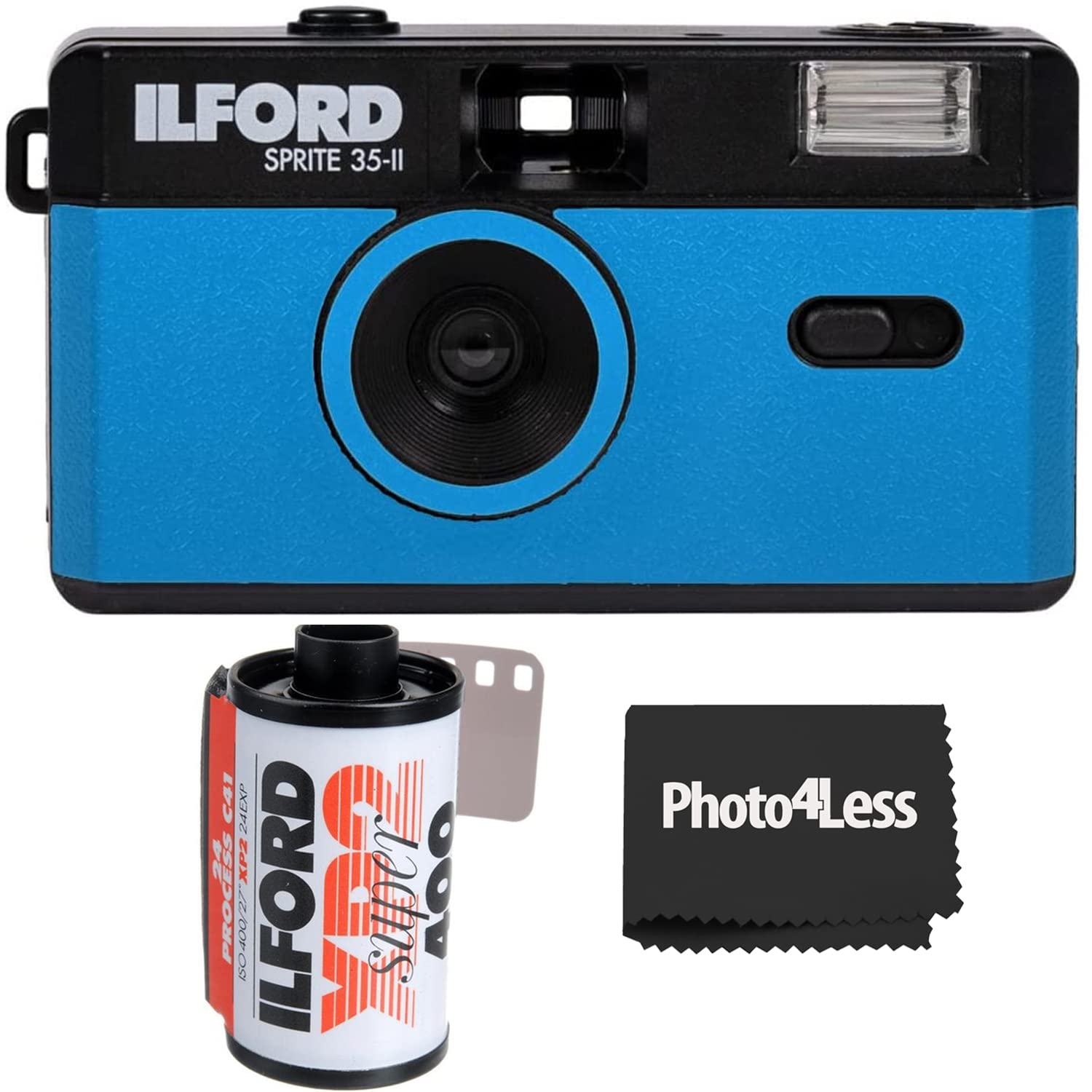 Ilford Sprite 35-II Camera Black and Blue + Ilford XP2 400 35mm B&W Film 24 Exposures