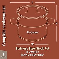 Vista 2 de Stainless Steel Stockpot with Lid 20 Quart, Durable 18/8 Stainless Steel, Impact-Bonded Base for Even Heating, Riveted Handles, Oven & All Stove