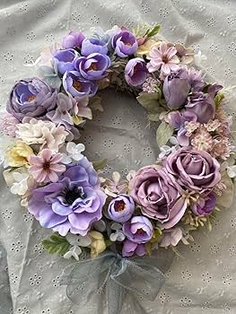 お値下げ♪ライラックとアネモネのちょっとシックなフラワーリース♪玄関リース♪ お値下げ♪ライラックとアネモネのちょっとシックなフラワー
