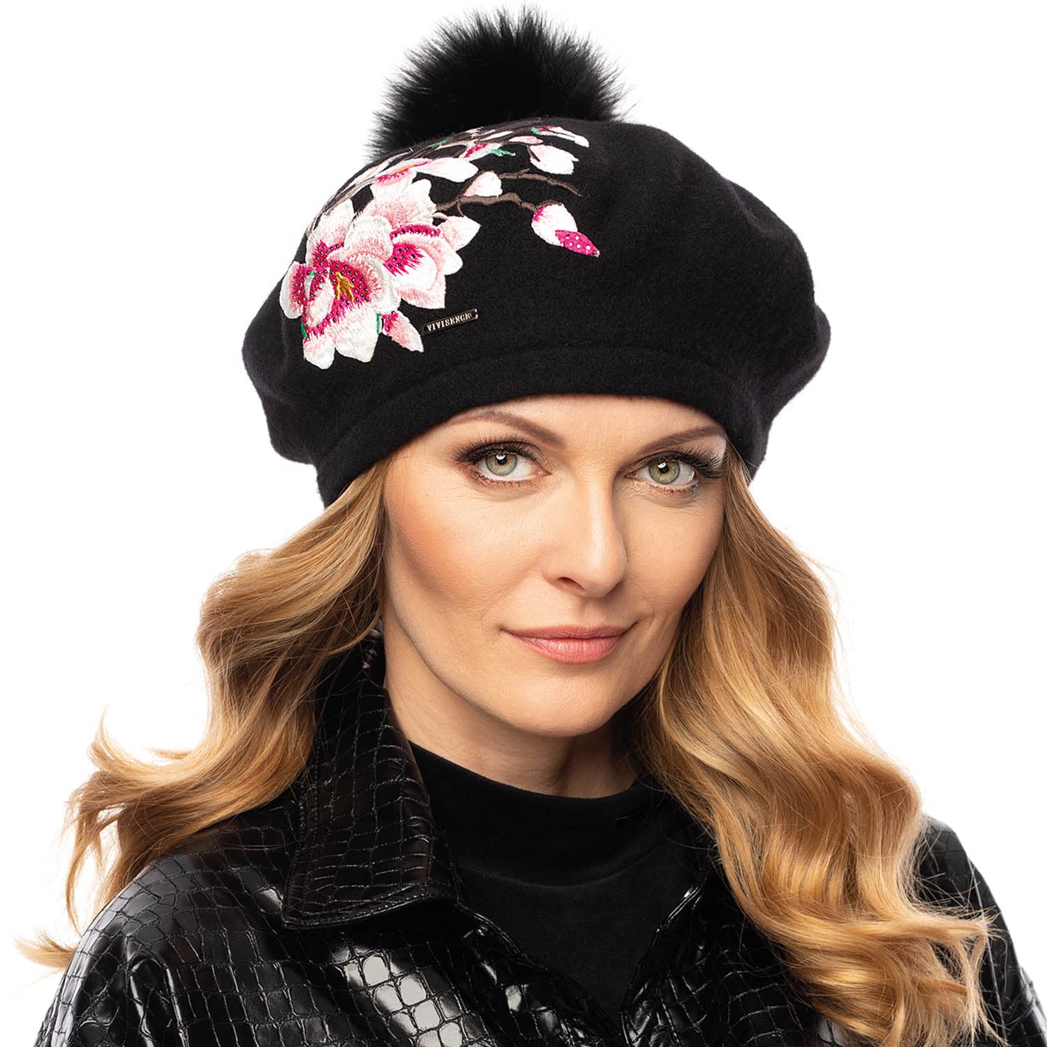 VIVISENCE Berretto da Donna con Pompon, Elegante Berretto Invernale Caldo e Confortevole Copricapo in Inverno e Autunno, Caldo e Spesso, Berretto Classico da Donna, Prodotto nell'UE