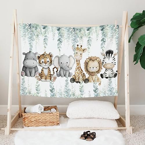 Miniatura 2 de HawSkgFub Safari Jungle - Manta para bebé, diseño de hojas de eucalipto africano, regalo para baby shower, elefante, jirafa, león, franela, forro