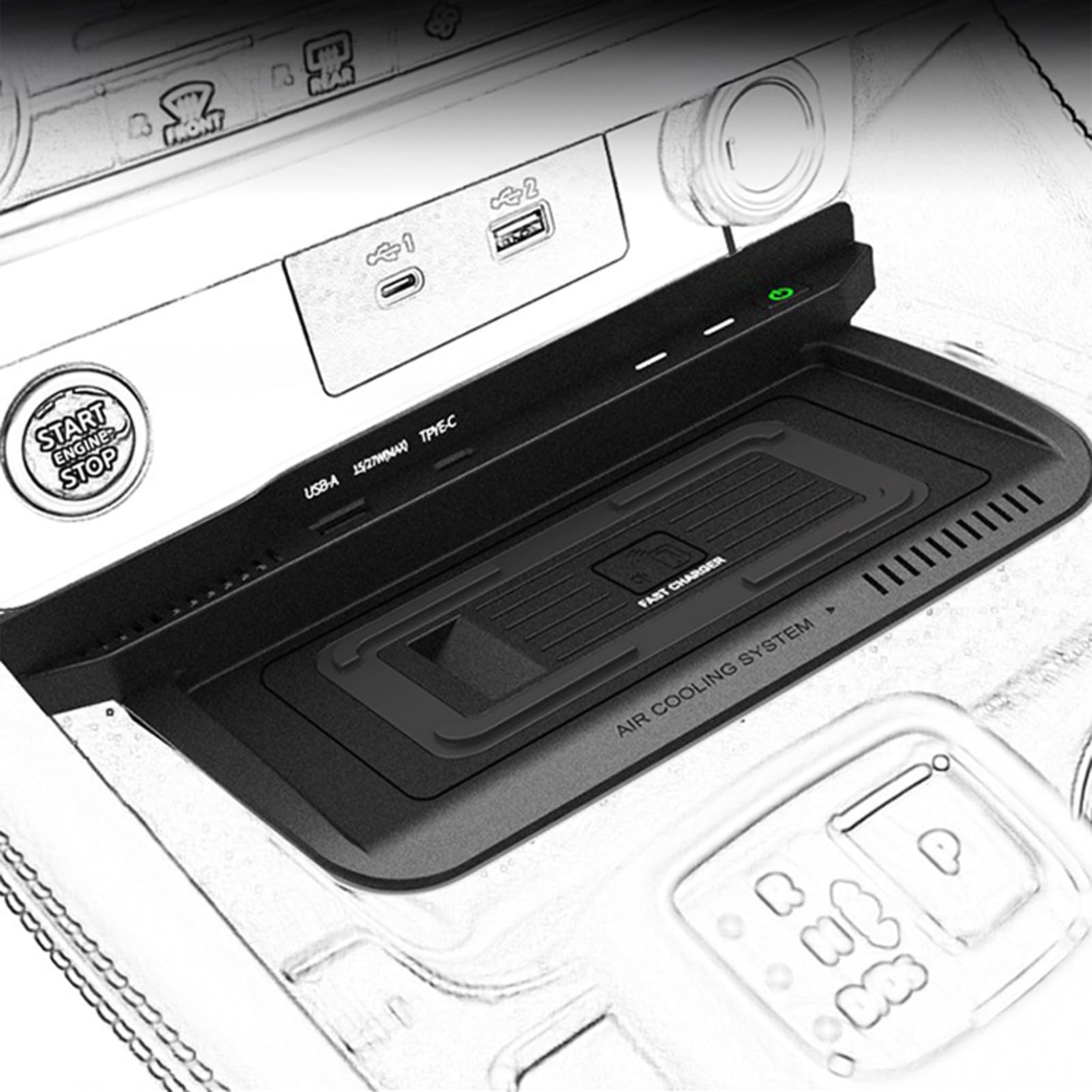 Caricatore Wireless per Nissan X-Trail 2021 2022,Caricatore Senza Fili Per Auto,15W Qi Caricatore Wireless Auto,Wireless Vassoio Ricarica Rapida,Accessori Caricatore Console Centrale