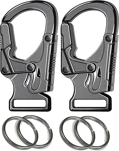 Miniatura 14 de Ahiller Clip de mosquetón, clip de aleación de 1.9 pulgadas para llavero de automóvil con 2 llaveros, ganchos para exteriores, pequeño llavero para