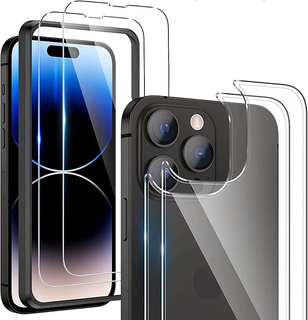OneCut 4-Pack iPhone 14 Pro Max Screen Protector Front and Back, [2 Front +2 Rear ] 6.7'' Tempered Glass Film Case for Apple iPhone 14 Pro Max