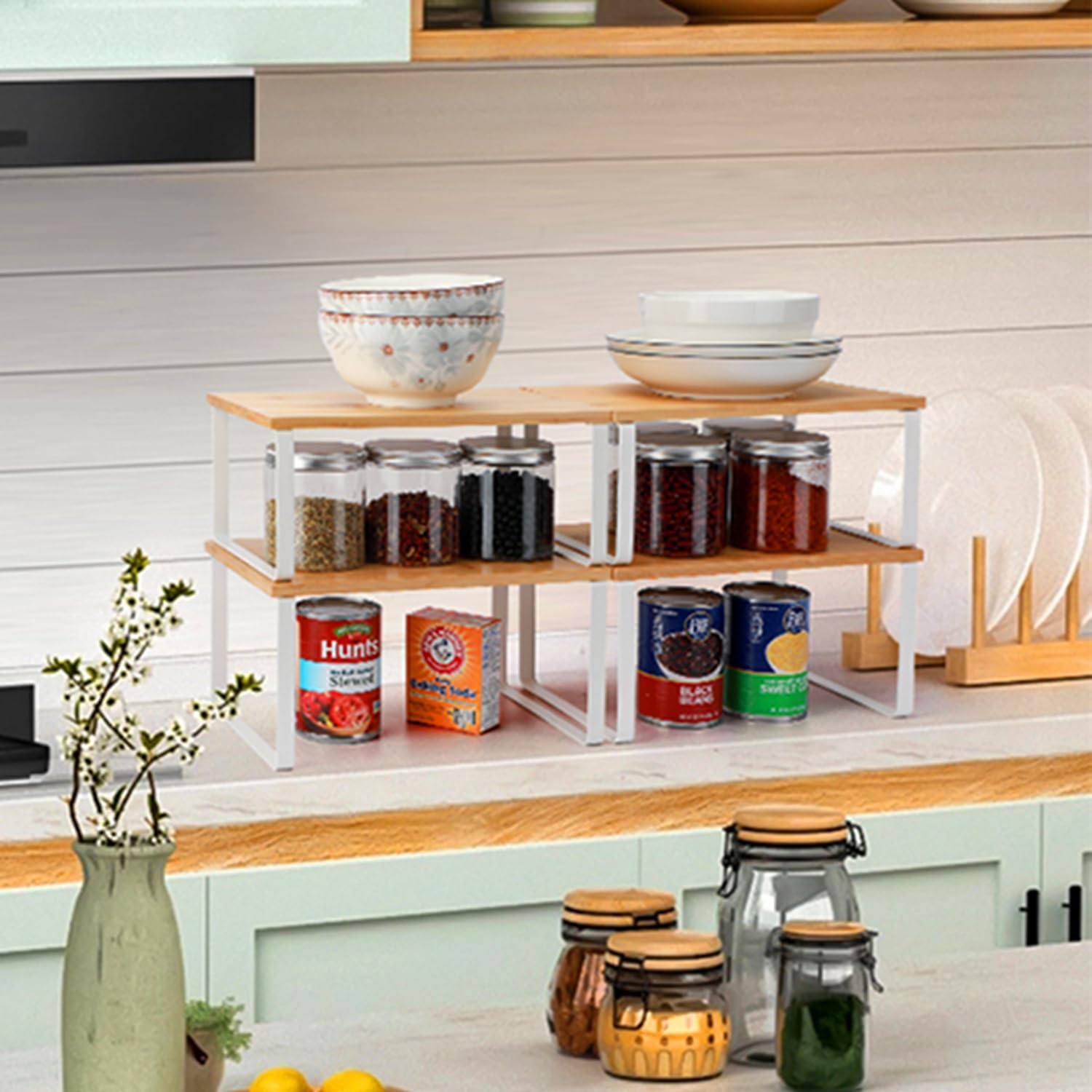 Scaffale Cucina Nandae Set Di 2 Organizer Cucina Salvaspazio Scaffale Impilabile Espandibile, Bambù Mensole Credenza Cucina - Foto 9