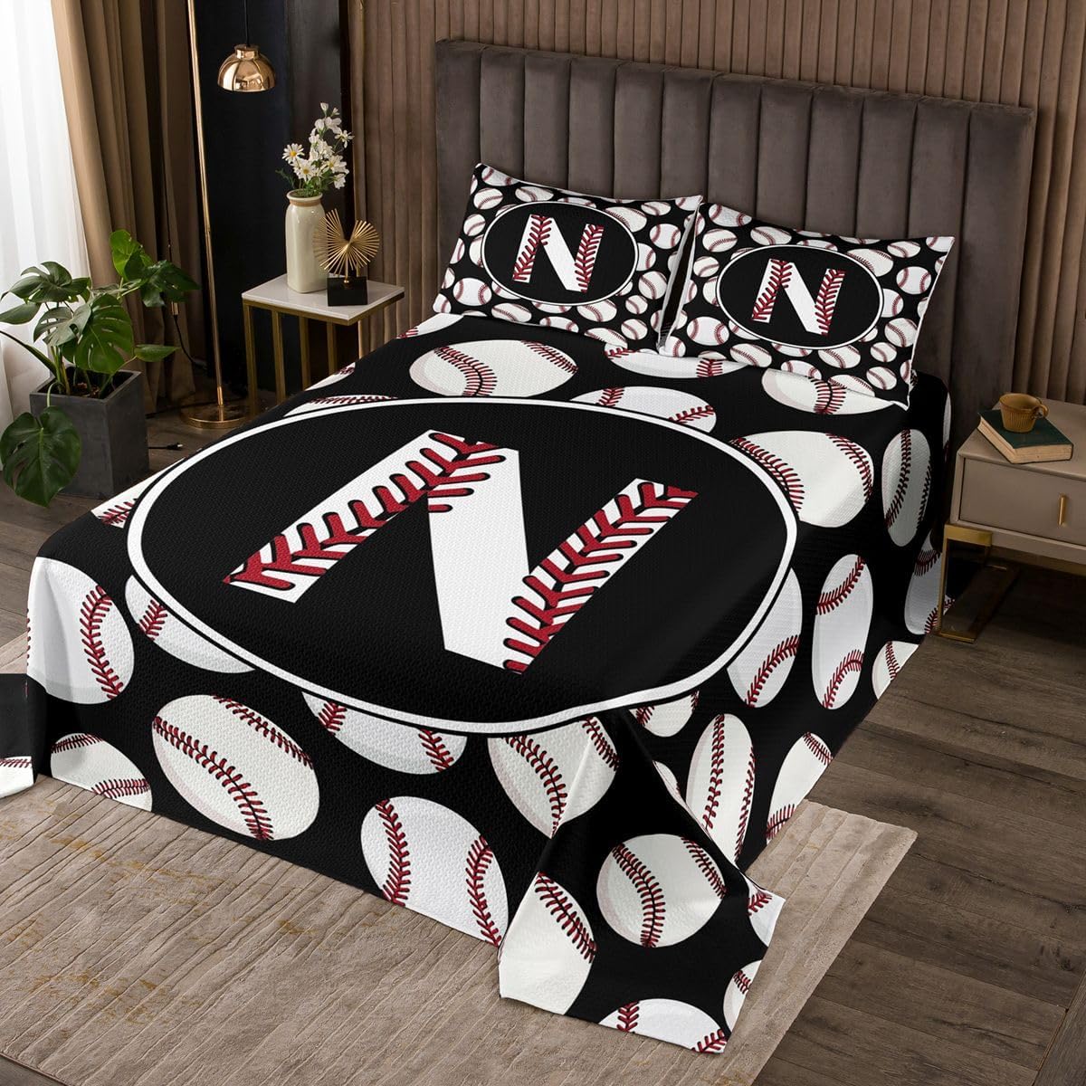 Erosebridal Alphabet Letter L Bedspread Queen Ball Sports Games Competition Quilt Set Personalized Initial Coverlet Set for Kids Adults,Cool Decor for Baseball Lovers Bedding Quilted