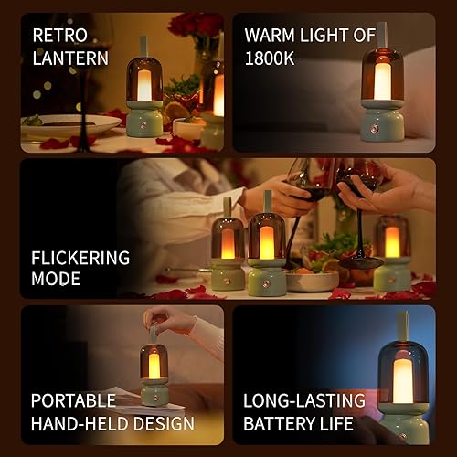 Vista 6 de QANYI Linterna retro, linterna portátil y recargable con velas LED, lámpara parpadeante sin llama, luces de decoración de mesa para el hogar