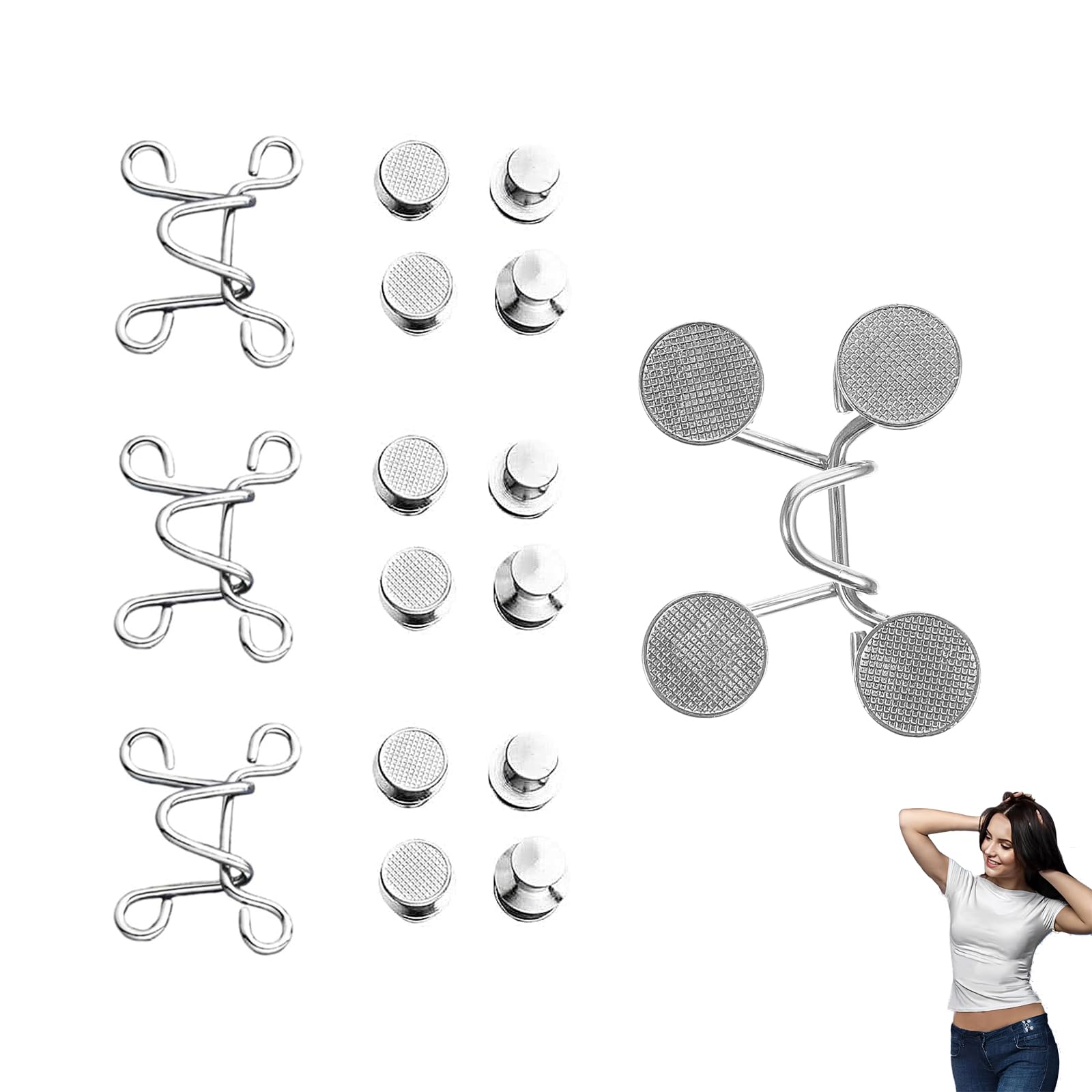 4 Sets Adjustable Silver Waistband Tightener Clips, Waist Tightener Clips for Jeans, Trouser Adjuster Reducer, for Clothing Trouser Skirts(Silver)