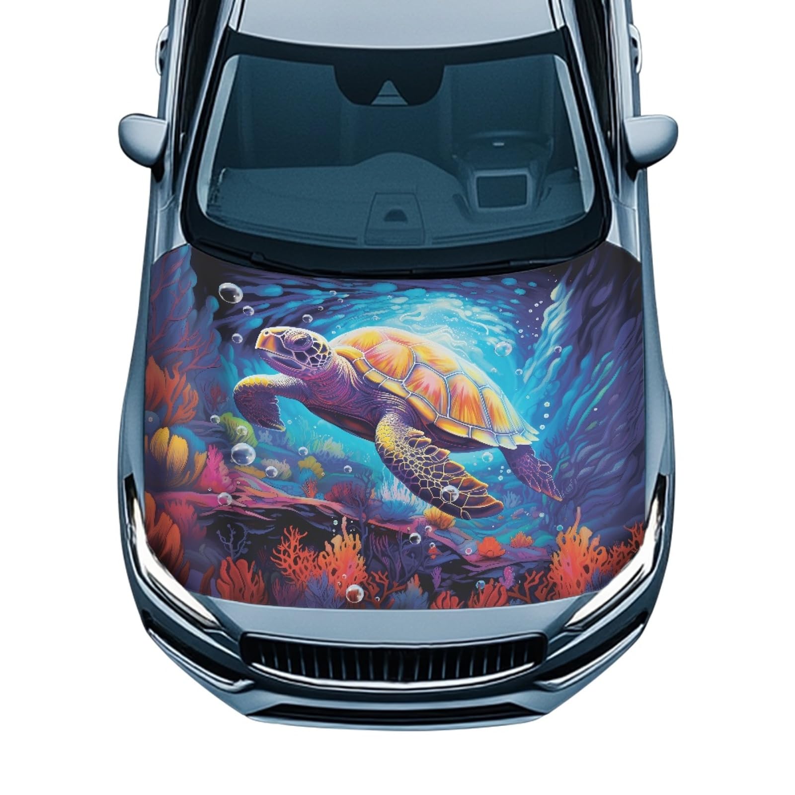 Turtle Print Car Hood Cover Easy to Install Car Hood Cover Protector Elastic Fabrics Can be Washed Stretch Polyester Fabric Cover Personalized Suitable for Cars