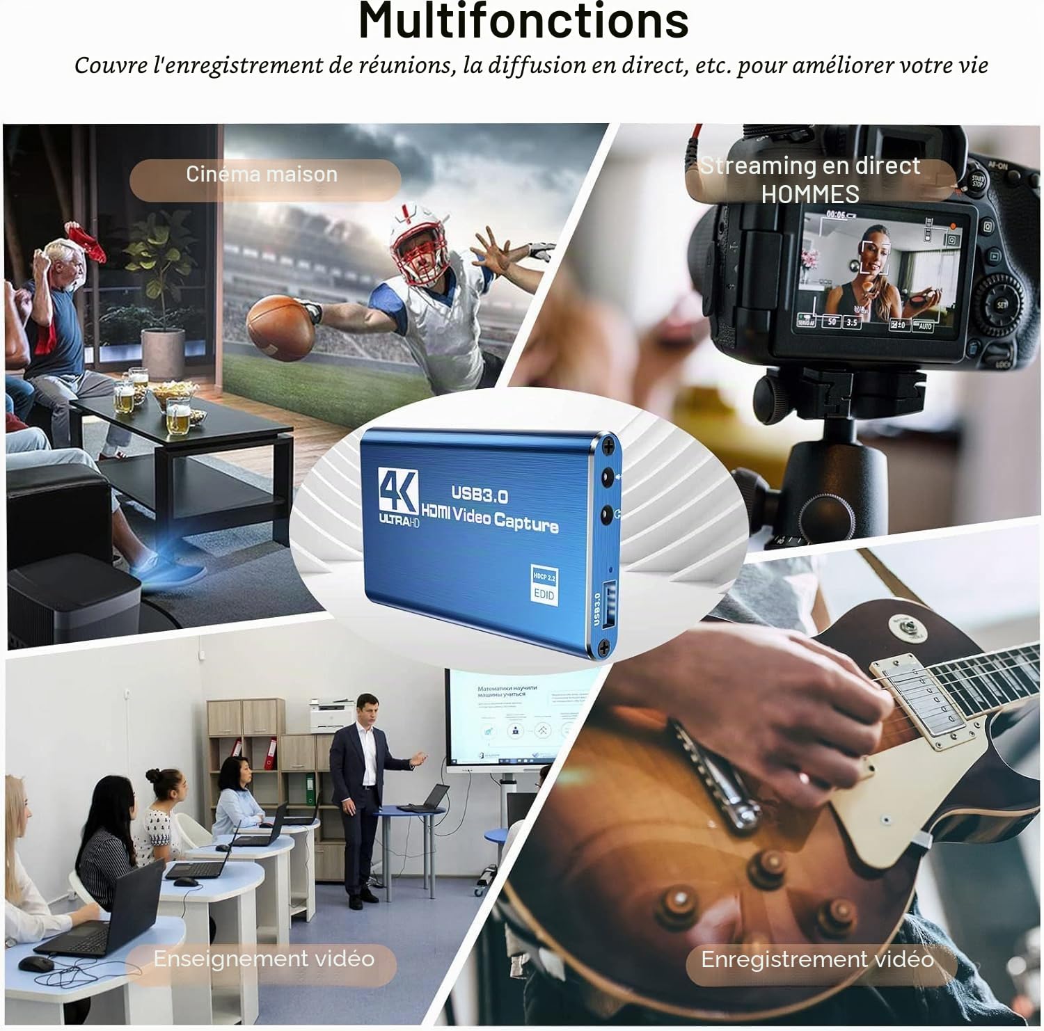 Carte de capture vidéo HDMI Azuxreza pour commutateur, 4K pour le streaming avec USB 3.0 et 2K 30 FPS Game Capture pour Nintendo Switch/PS5/Xbox/PS4/Steam Deck