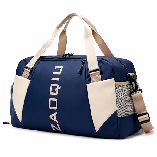 Bolsa de Viagem e Academia Mala de Mão com Área Molhada Compartimento para Tênis Alça Ajustável Ideal para Avião Academia Praia e Fim de Semana (Azul Escuro)