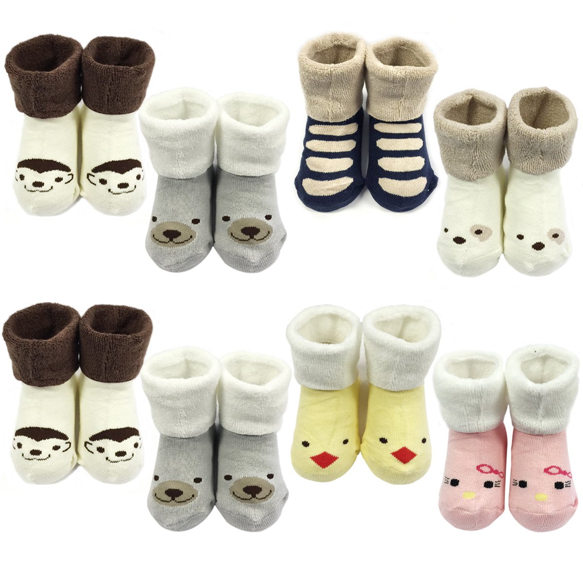 Bowbear Baby Boy & Girls 8 pair Winter Furry Friends Socks