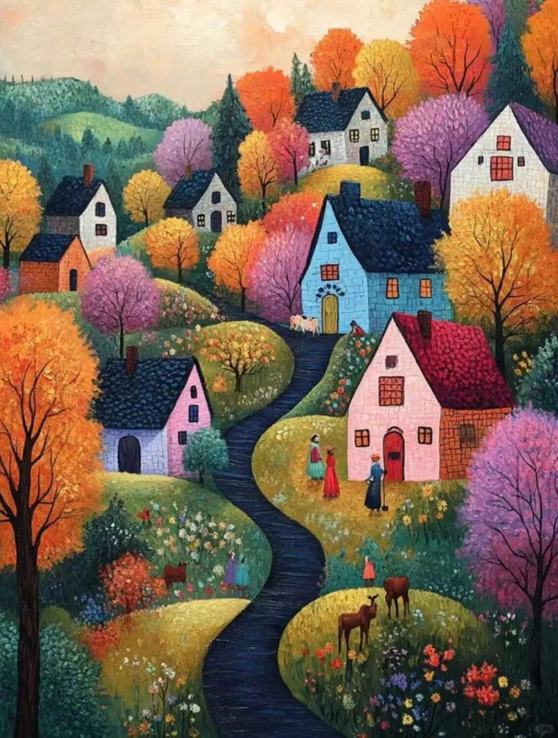 Rqwybcaxn Seed Bead Embroidery Kits Big Trees and Houses 40x50cm