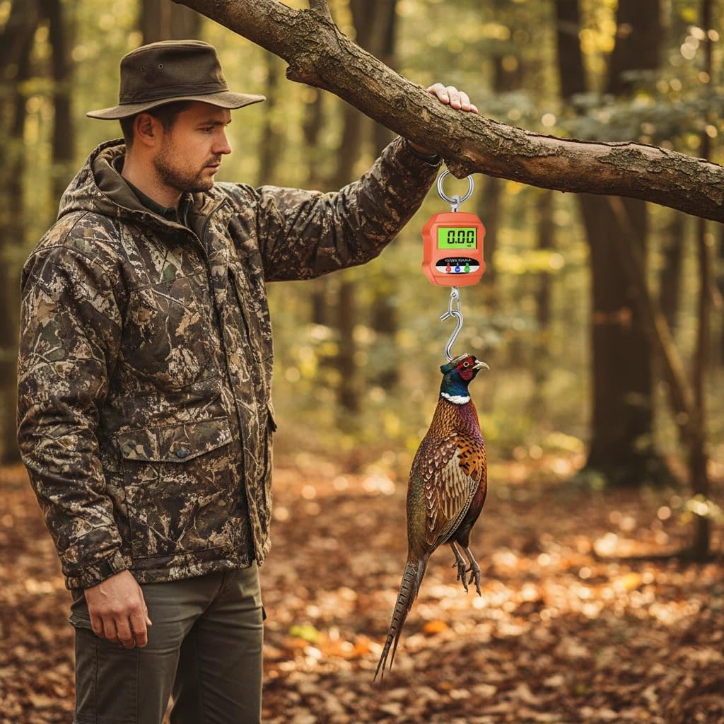 New Digital Hanging Scale, Portable Mini Crane Scale 660lb/300kg with Hooks - Handheld Luggage Scale & Fishing Scale, Large LCD Display, Pocket-Sized for Farm, Hunting, Outdoor, Travel, Gym (Orange)